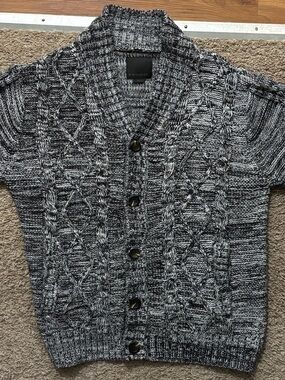 DECIBEL Men's XXL NWOT Collar Cable Knit Cardigan Sweater Faux Suede Elbows